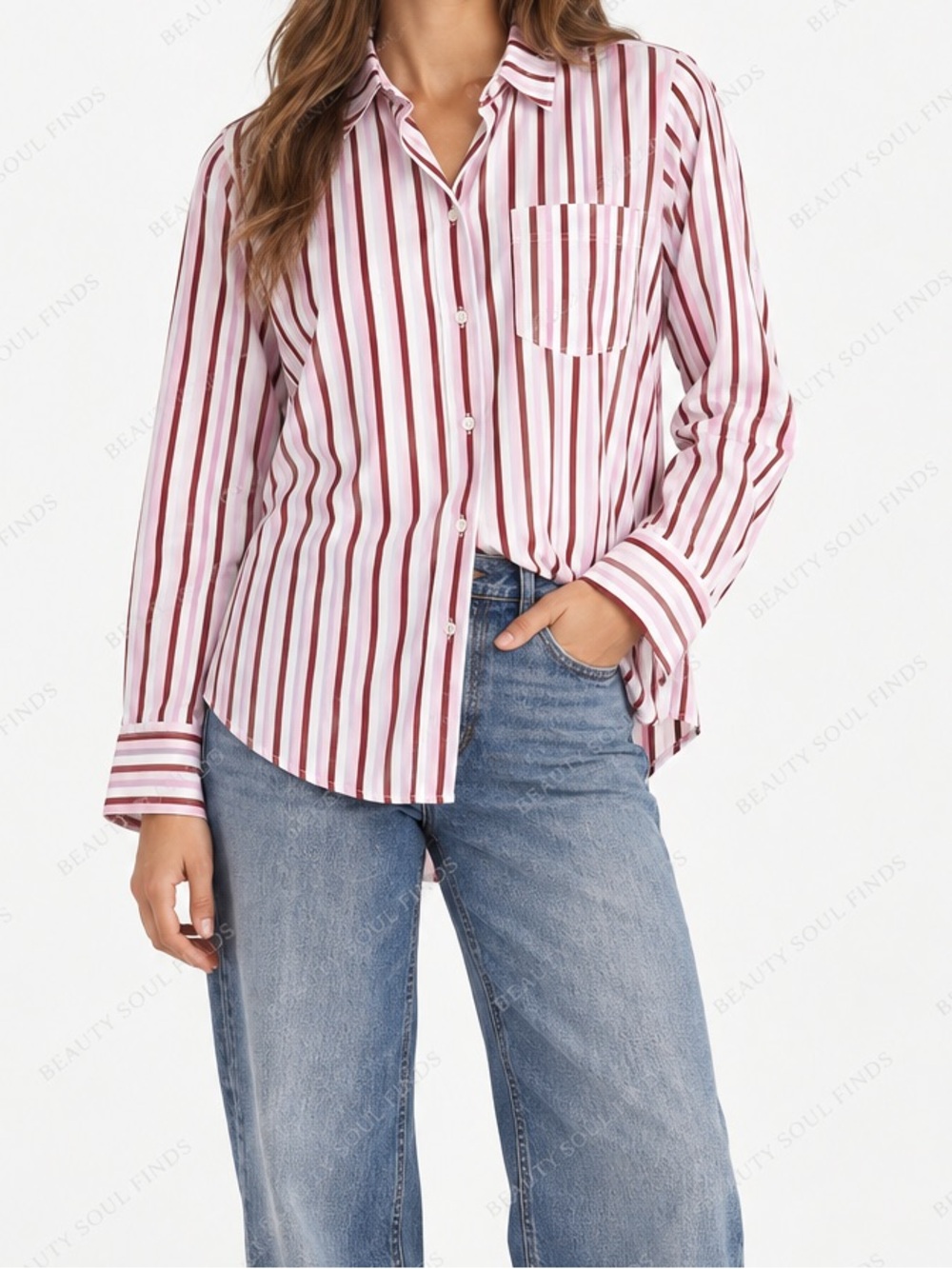 J.Crew Striped Cotton Button Down Shirt Pink Burgundy Women’s Size 4 Preppy